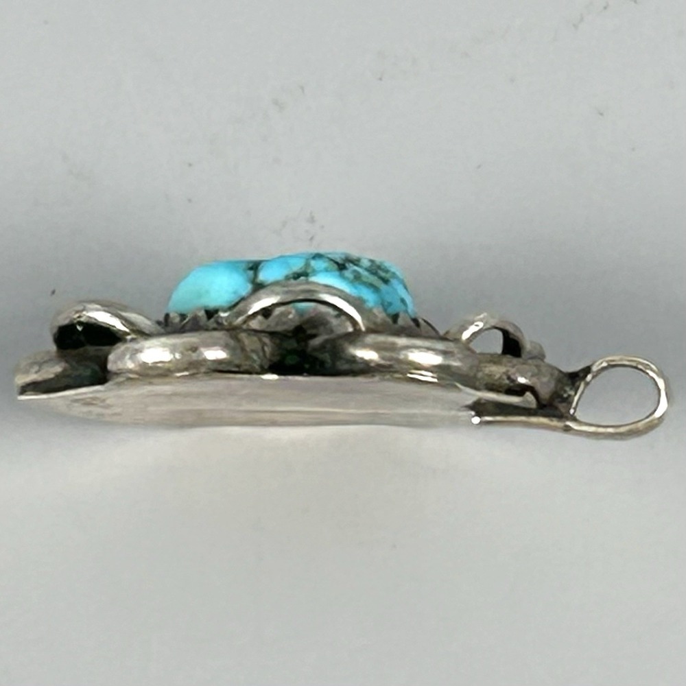 Sterling Silver Blue Turquoise 3/4" Floral Pendant Hand Cut Bezel 3.15g - Picture 6 of 9